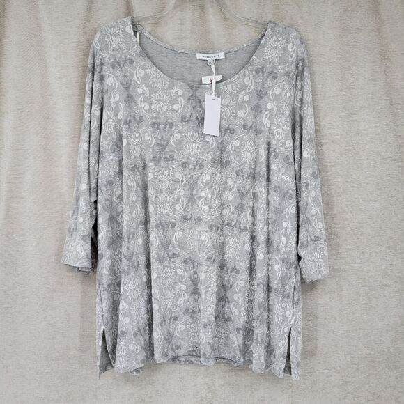 Rose and Olive Gray Scoop Neck Blouse Dressy Tee Women's Plus Size 3X - Picture 2 of 8